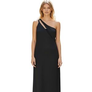 Vtg Victoria’s Secret Slip Dress Women’s Sz L Black One-Shoulder Maxi Gown Y2K